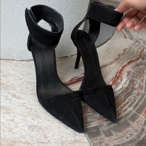 Alexander Wang Black Suede Ankle Strap Heels Pointed Toe Pumps EU 37.5